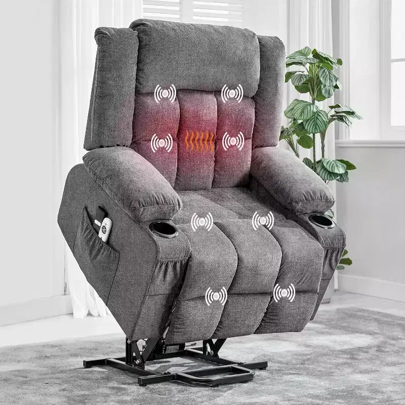 Lift Assist Recliner Chair, Massage, Cup Holders, Storage Pockets, for Living Room
