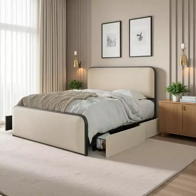 Merax Modern Upholstered Platform Bed with 4 Underbed Storage Drawers