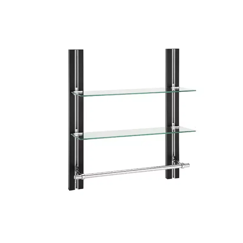 Two-Tier Glass Bathroom Shelf with Towel Bar