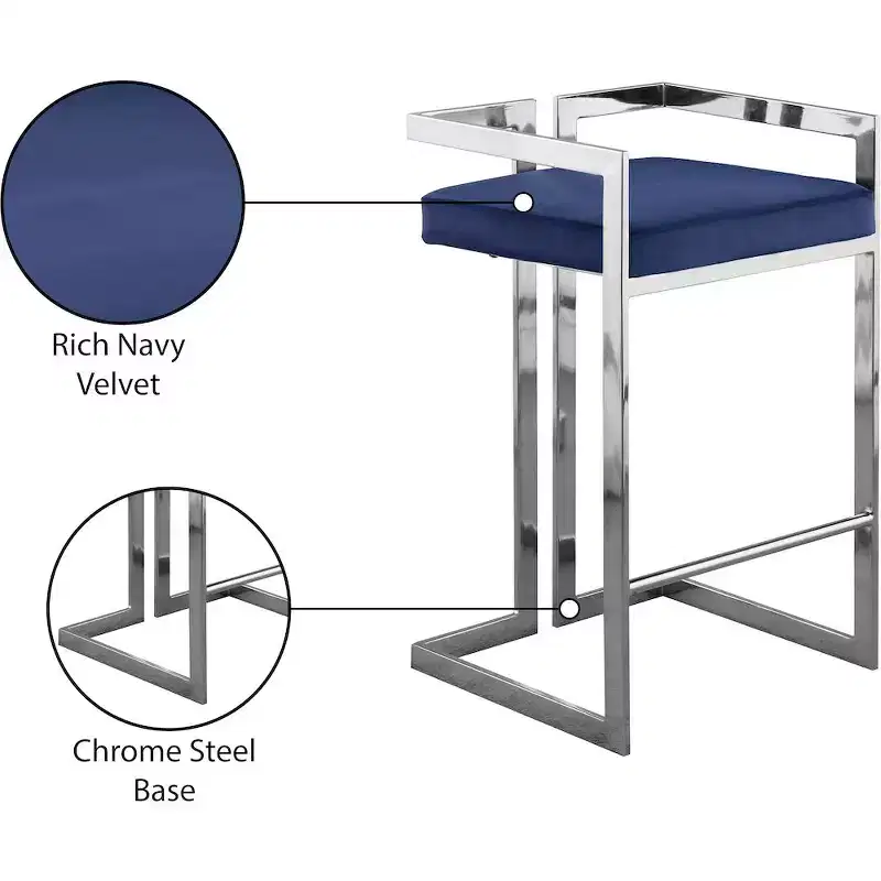 Meridian Furniture,Ezra Navy Velvet Stool, Set of 2