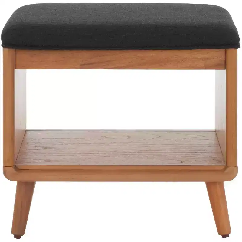 Open Shelf Accent Bench with Cushion High-Gloss Wood 275 lbs Entryway Storage Stool