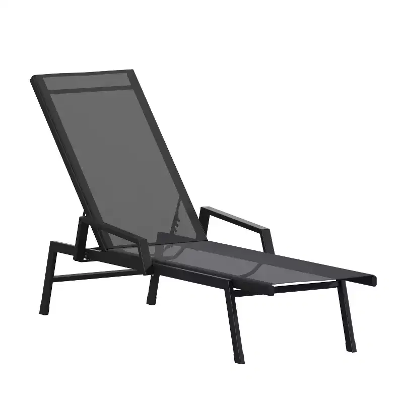 Emma and Oliver Textilene Adjustable 5 Position Patio Chaise Lounge with Armrests and Metal Frame