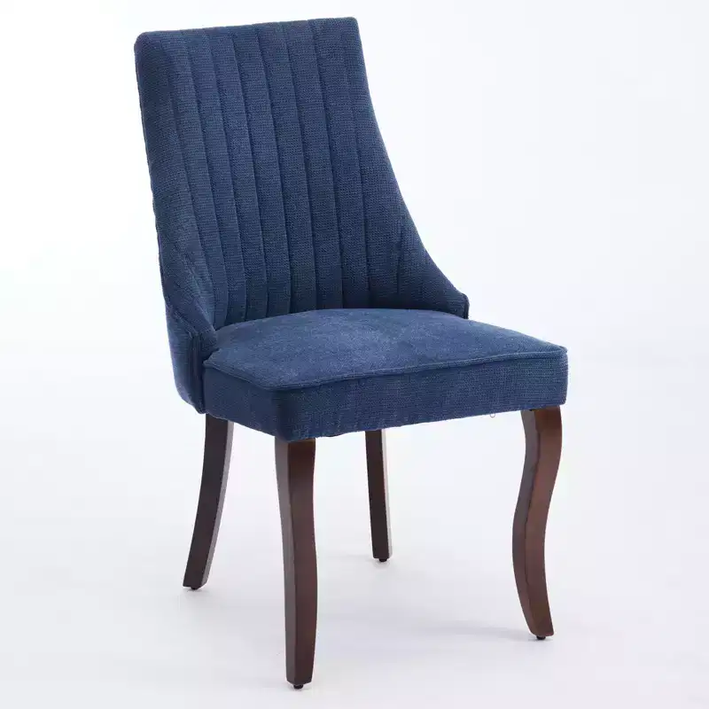 CLIHOME Set of 2 Rayon Cloth Flocking Linen Dining Chairs Channel Kitchen Dinner Chair Comfy Fabric Upholstered Accent Chair