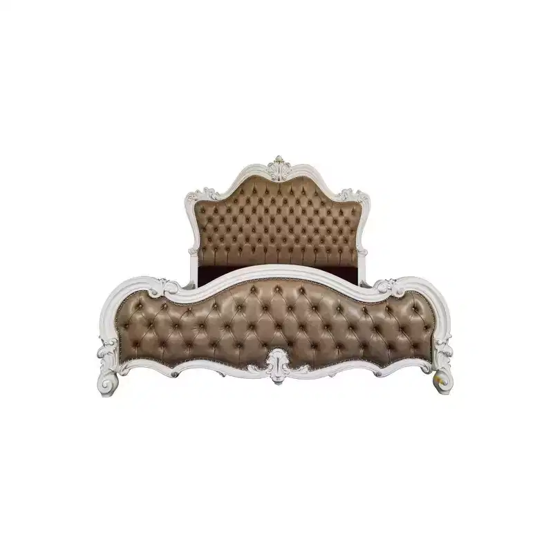 102"California King Bed Versailles II Bed Vintage Gray Vintage Gray Synthetic Leather & Bone White Finish - Acme Furniture