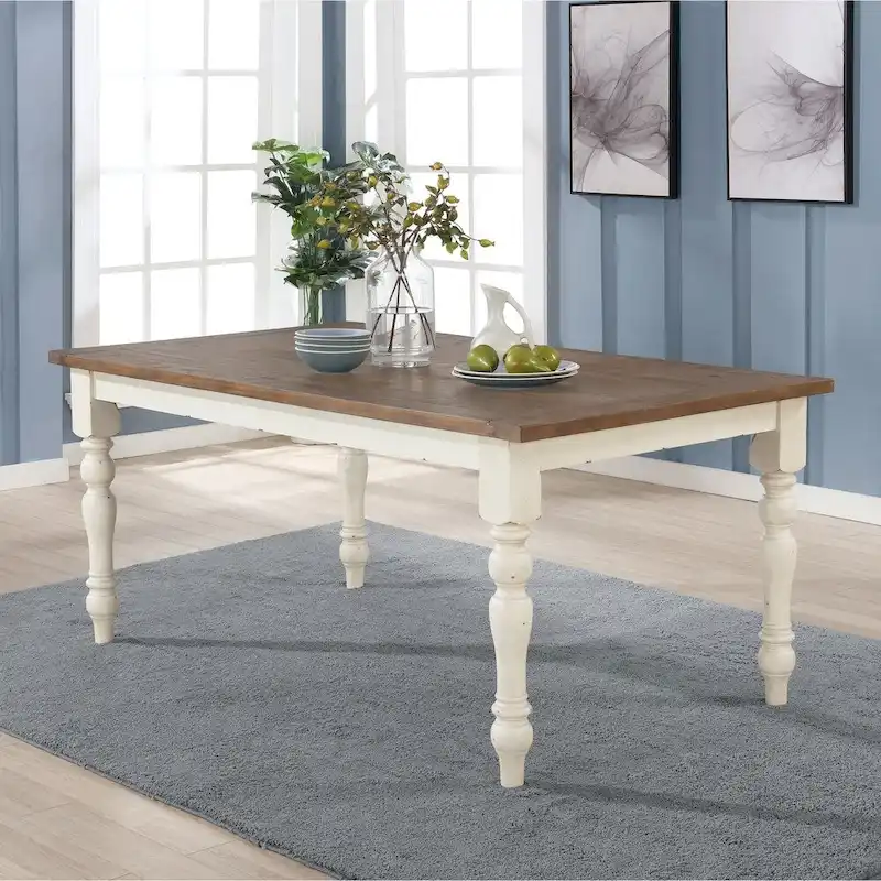 Roundhill Furniture Prato 5-piece Dining Table Set With Cross Back Chairs, Antique White and Distressed Oak