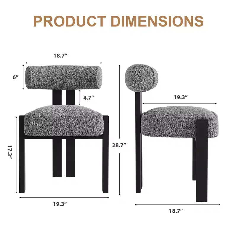 Upholstered Dining Chairs ,Modern Boucle Dining Room Chairs with Ergonomic Curved Back, Comfortable Kitchen Chairs with Rubber Wood Legs