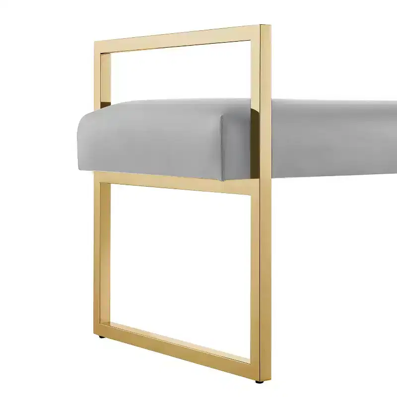 Inspired Home Dalia Velvet/PU Leather Bench with Gold/Chrome Frame
