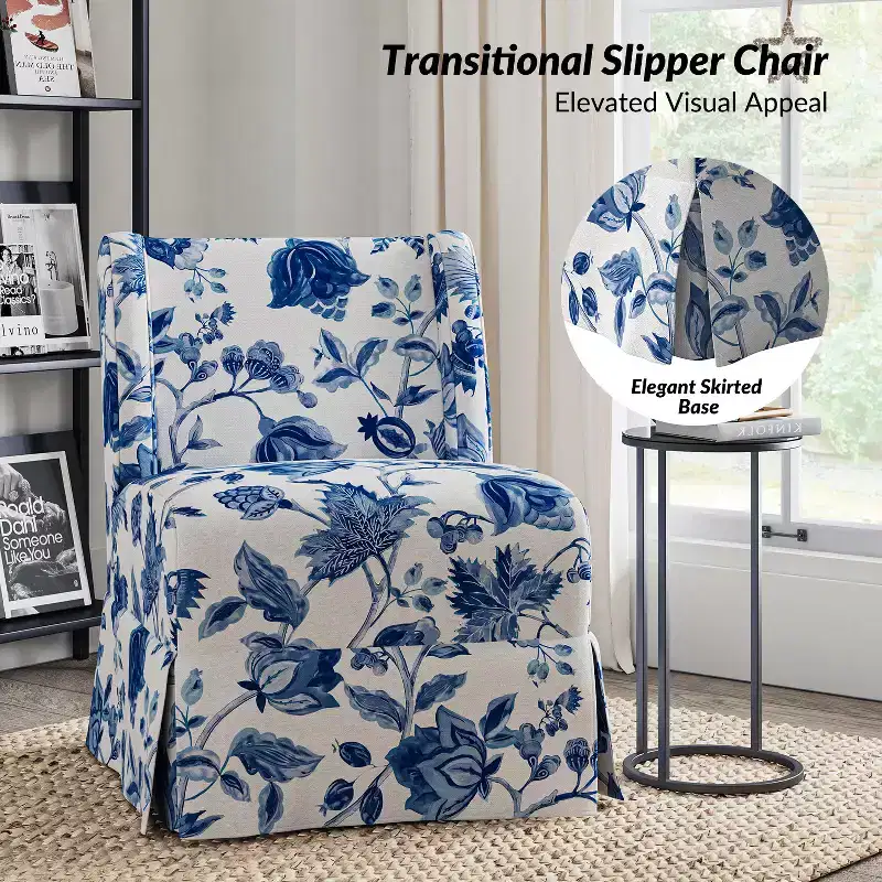 Fabrizius Transitional Upholstered Slipper Chair with Washable Slipcover and Solid Wood Legs | HULALA HOME