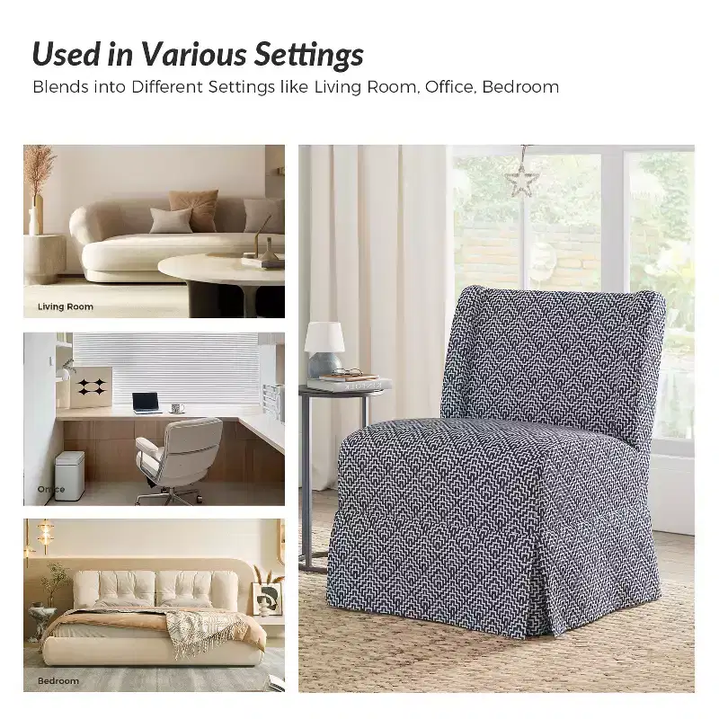 Fabrizius Transitional Upholstered Slipper Chair with Washable Slipcover and Solid Wood Legs | HULALA HOME
