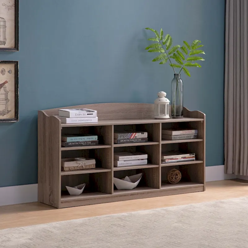9-Shelf Wooden Shoe Storage Cabinet – Taupe, Holds 18 Pairs, Entryway Style