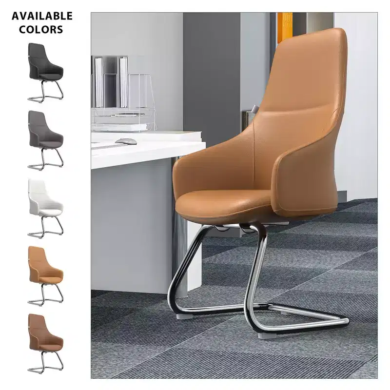 Ergonomic Faux Leather Office Chair Iron Sled Base Adjustable Height 330 lbs Capacity