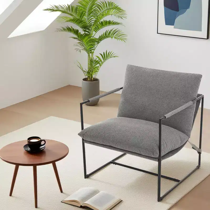 Sling Accent Chair with Metal Frame, Upholstered Living Room Chair with Foam Cushioning