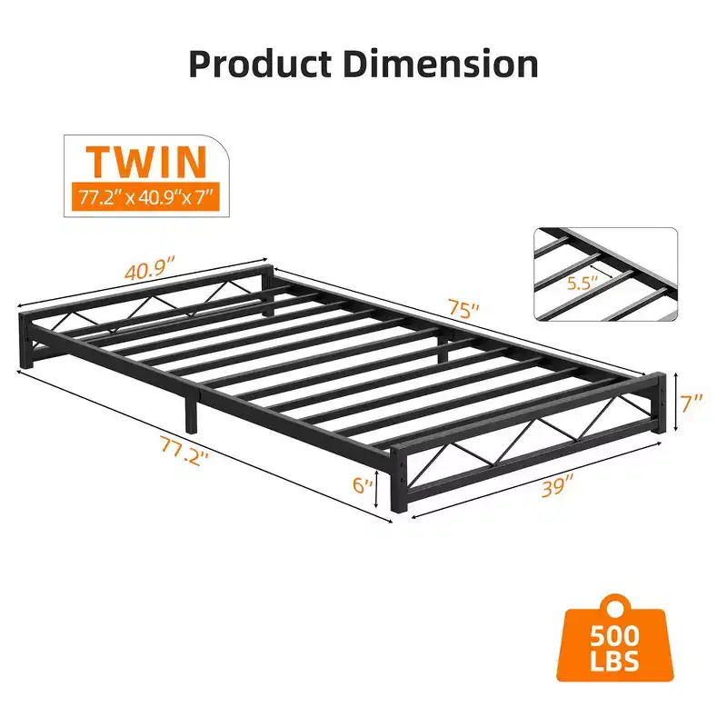 Whizmax 6 Inch Twin Size Metal Platform Bed Frame with Wavy Pattern, Steel Slats Support and Mattress Foundation, Easy Assembly, Black