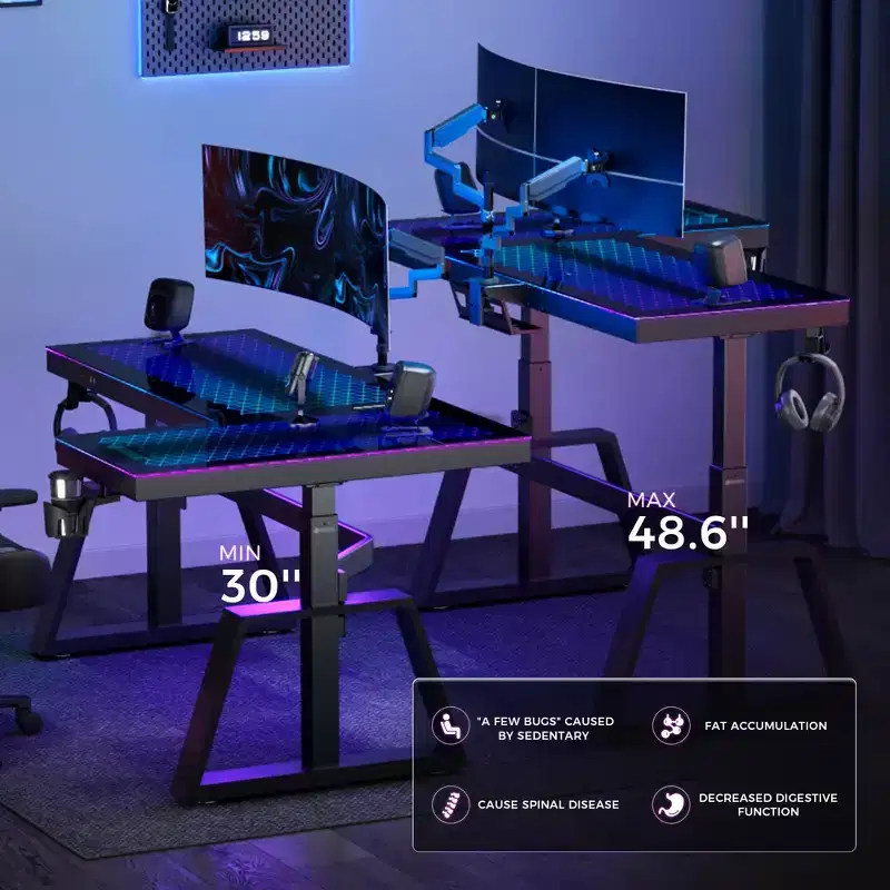 EUREKA ERGONOMIC GTG-L60 Pro, 60x23 Glass Desktop Gaming Standing Desk