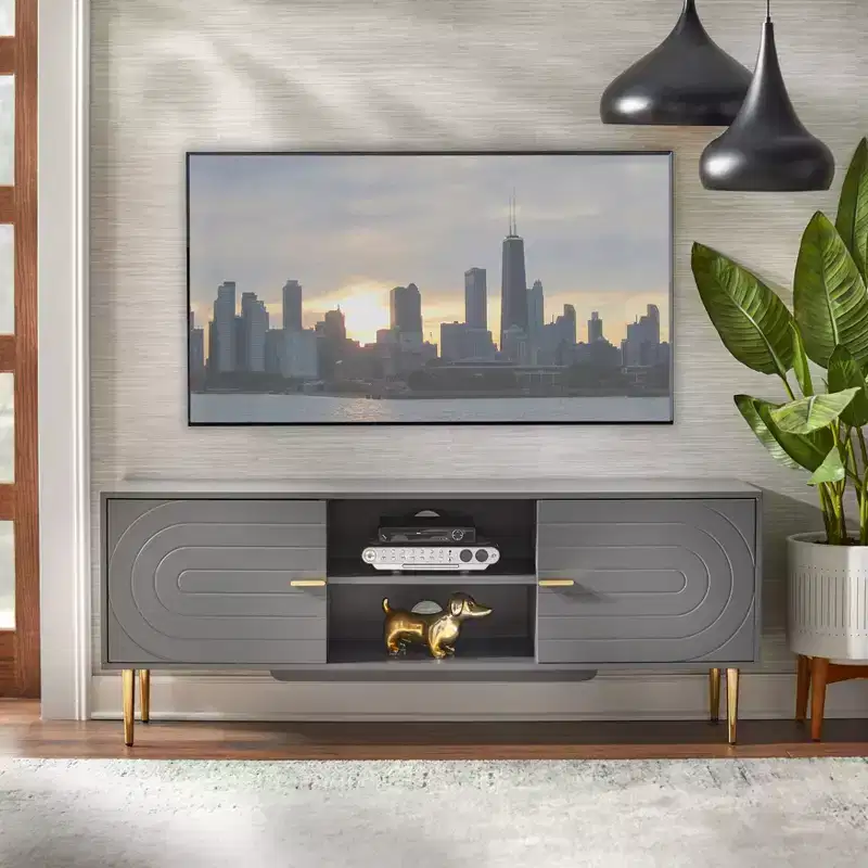 Lifestorey Tabaria Mid Century Modern TV Stand for TVs up to 55 Gray