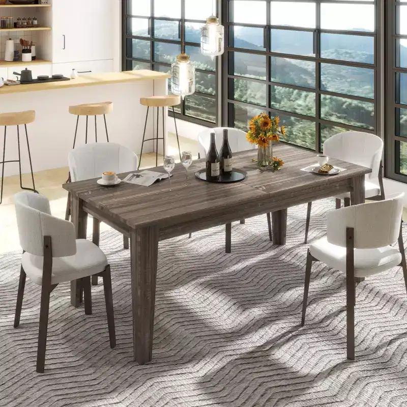 Large Extendable Dining Table, Modern Rectangular Expandable Dining Room Table with Wooden Legs for Living Room, Kitchen, Dining Room