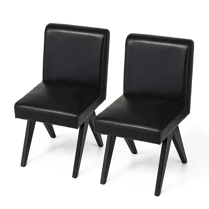 Faux Leather Upholstered Dining Chairs with V-Shaped Wood Legs