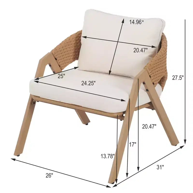 Christopher Knight Home Kaia Patio Modern Metal & Rattan Upholstered Accent Chairs with Faux Wood Finish (Set of 2)