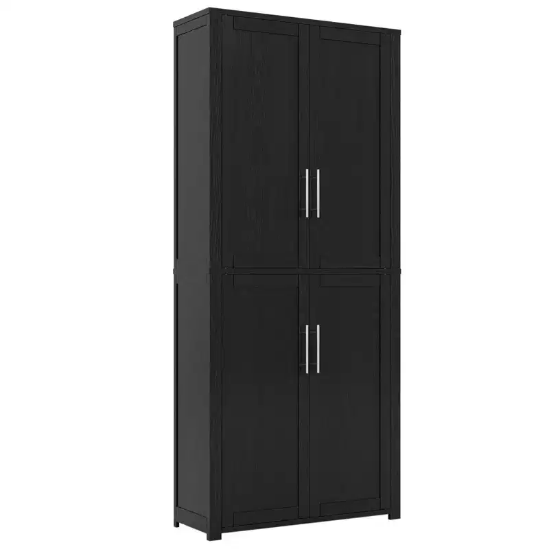 67x28x15 Inch White Wood Grain Freestanding 4-Door Storage Cabinet with Solid Wood Doors for Home Living Room