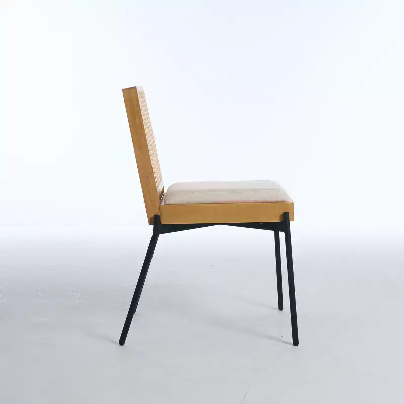 GDFStudio Becher Mid-Century Modern Rubber Wood and Linen Upholstered Dining Chair with Rattan Backrest (Set of 2)