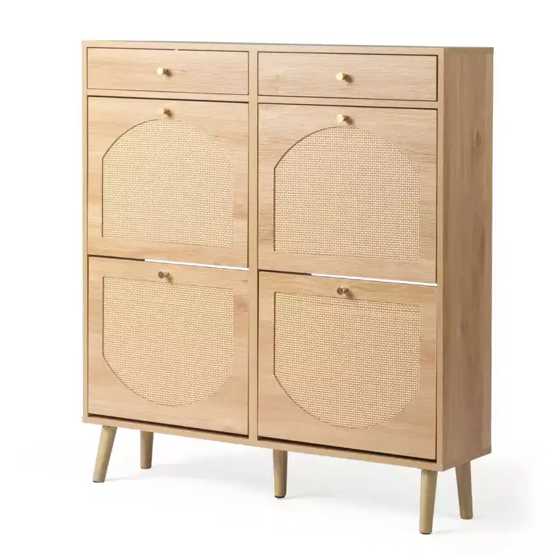 Karl Home Rattan Panel 2 Drawers 4 Flip-Drawer Shoe Cabinet Particleboard 41.34 W