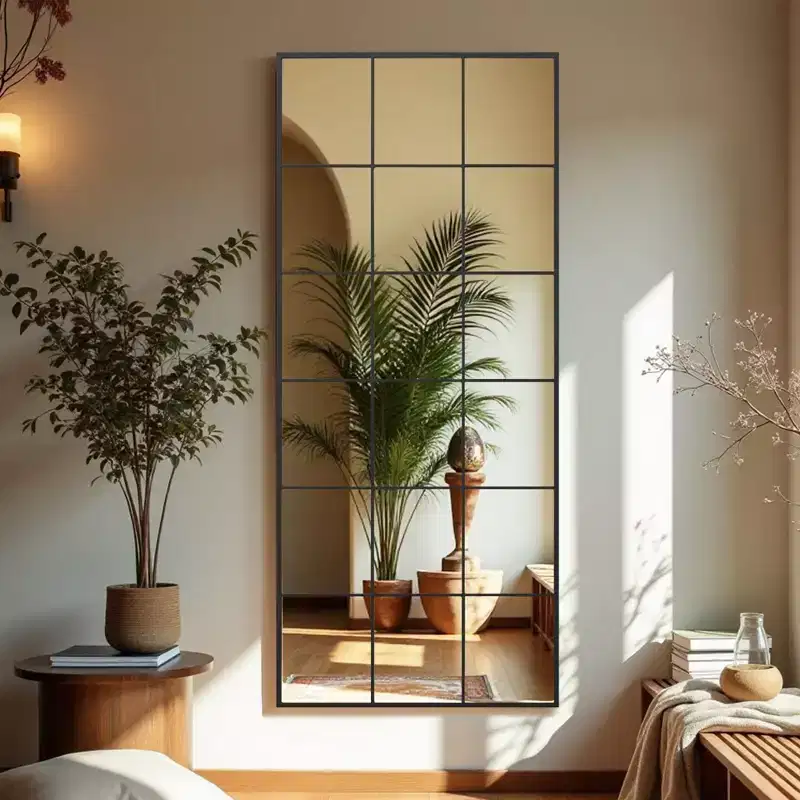 69x30 Black Rectangle Full-Body Mirror Metal Frame Full-length Mirror with Window Panes for Bathroom Bedroom Entryway Living