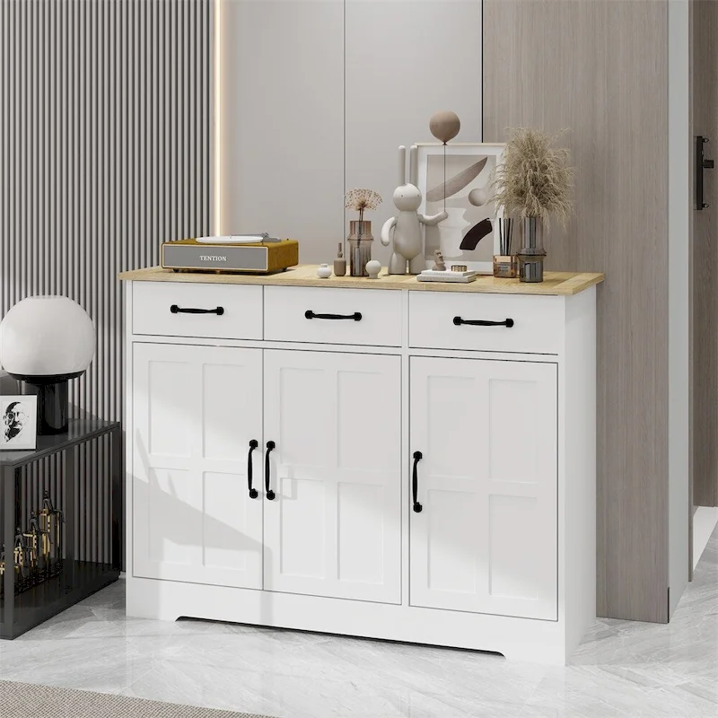 Farmhouse Buffet Cabinet Storage Sideboard with 3 Drawers and 3 Doors