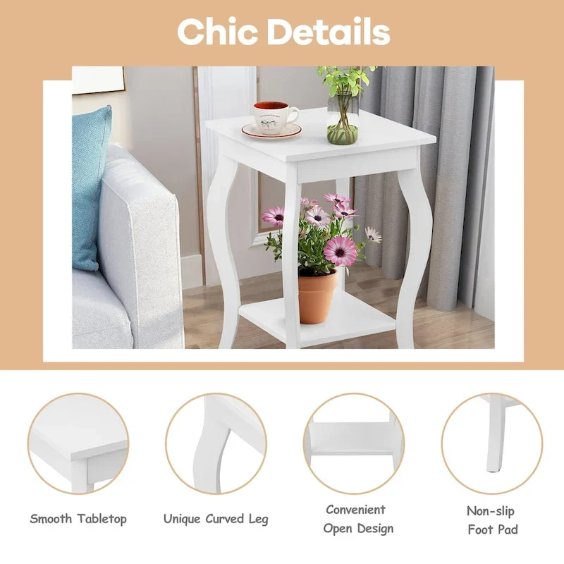 Set of 2 Accent Side Tables with Shelf - 16 x 16 x 24 (L x W x H)