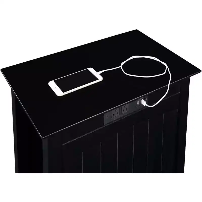 Rectangle Wood End Table with Built-In Charging Station, 2 Outlets & 2 USB Ports, Black