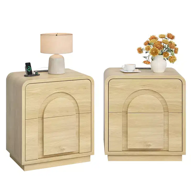 Nightstands set of 2 with Charging Station, Modern LED End Tables with 2 Drawers, 2 Bedside Tables with Storage for Bedroom & Living Room