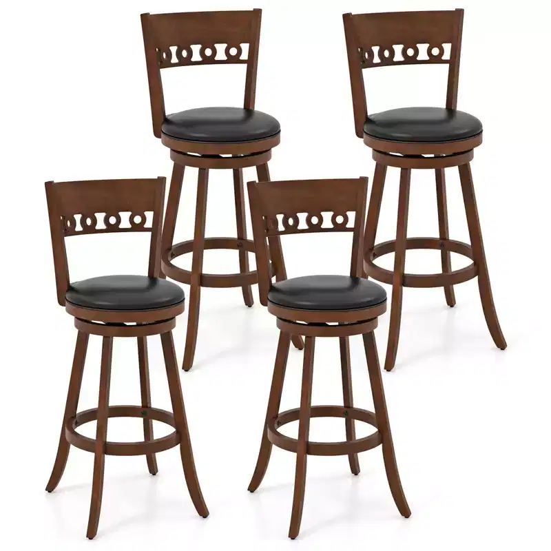 Costway 4PCS 30.5 Bar Height Chairs Swivel Bar Stools w/ Rubber Wood Frame