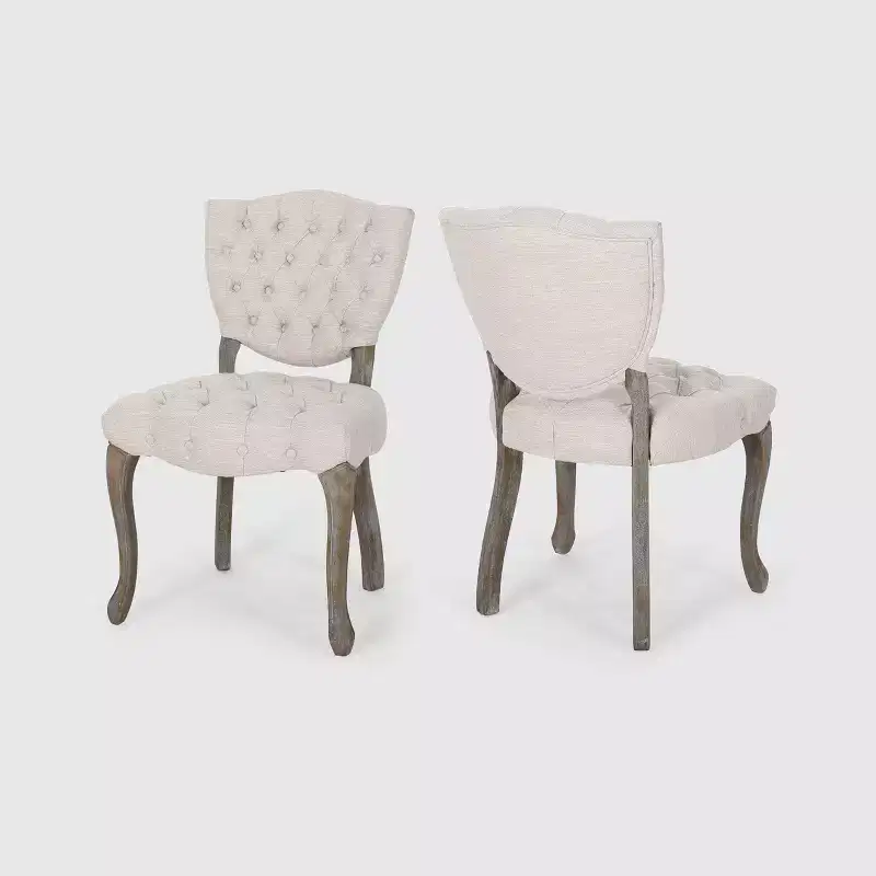 Set of 2 Tufted Dining Chairs Upholstered Rubberwood King Louis Back