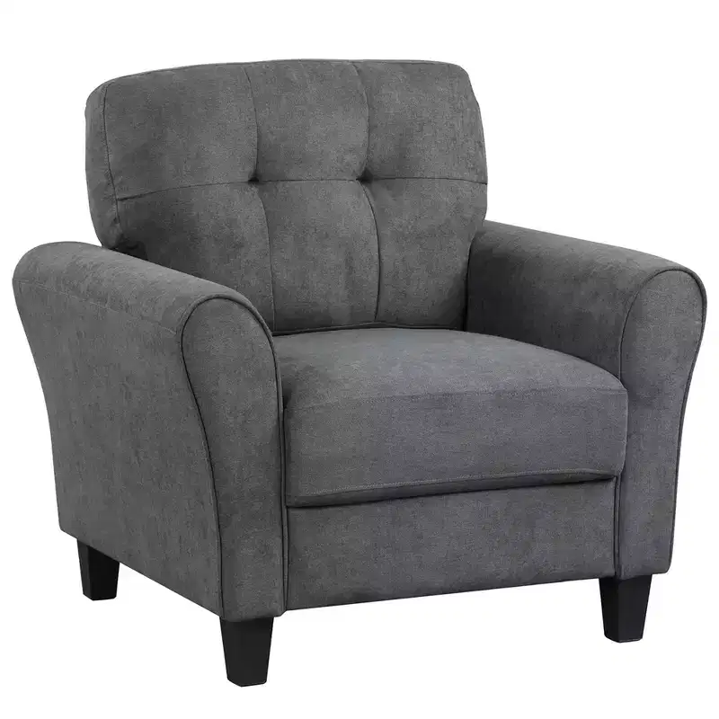 Costway Upholstered Modern Accent Chair Mid-Century Armchair with Sturdy Legs Grey/Beige