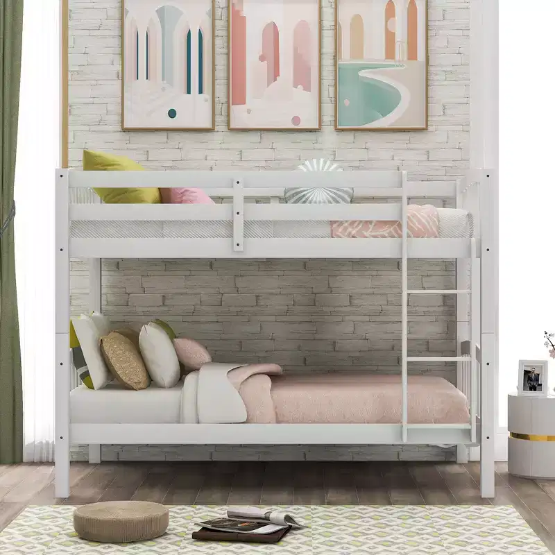 Twin Over Twin Bunk Bed with Ladder, White