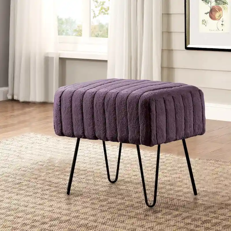 Faux Fur Ottoman Bench, Striped, 1-Person