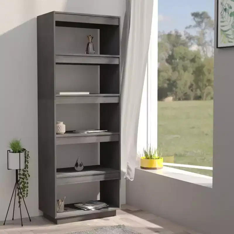 Book Cabinet, Grey Solid Pinewood, Medium