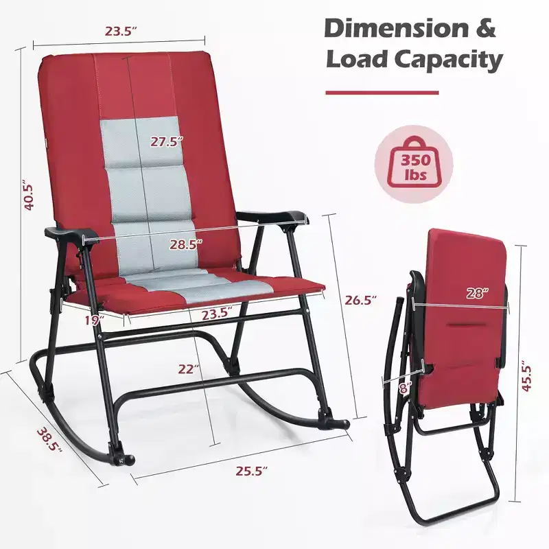 Costway Set of 2 Padded Folding Rocking Chairs Patio Garden Yard Camping Red/Blue