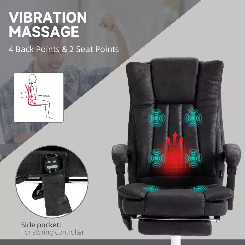Massage Office Chair with 6 Points and Heat, Reclining Computer Chair with Adjustable Height and Footrest