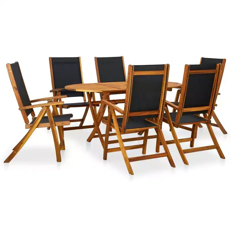 vidaXL Solid Acacia Wood Patio Dining Set-Modern 7-Piece Garden Furniture Set with Oval Table & Folding Chairs-Weather-Resistant-Dark Oil Finished