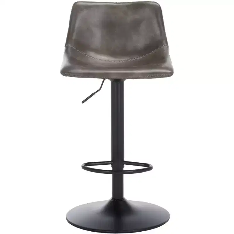 Adjustable Bar Stool, Iron Frame, PU Leather Seat, 360° Swivel, Footrest, 275LBS