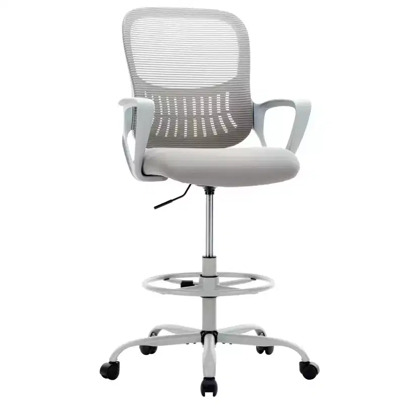 MAYEERTY Office Chair Ergonomic for Standing Desk with Adjustable Height Computer Desk Chairs Fixed Handrail Gray