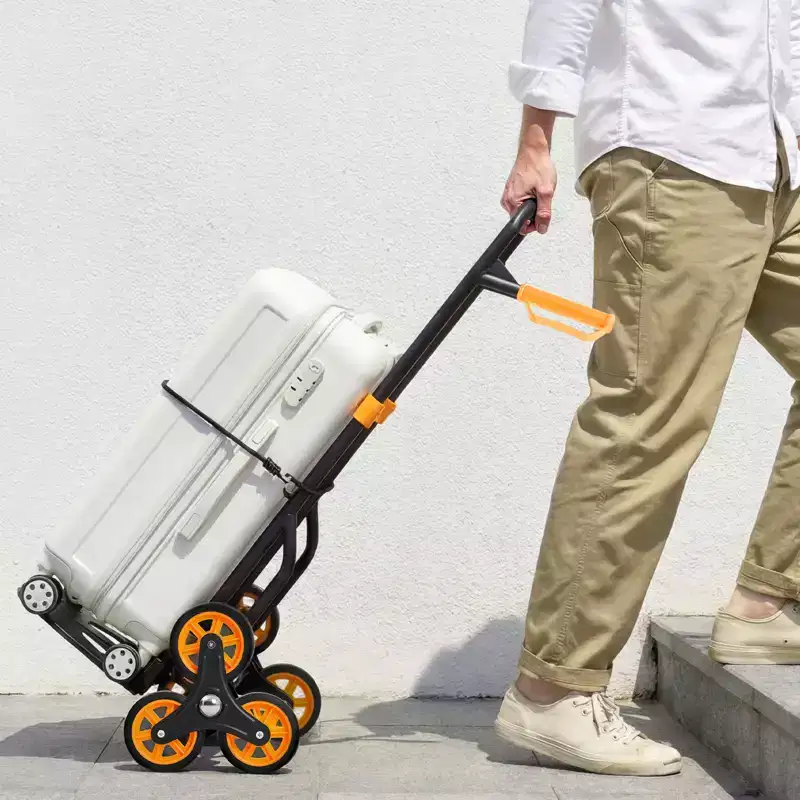 VEVOR Stair Climbing Cart, 330 lbs Stair-Climbing Capacity, Folding Trolley Cart with Telescoping Handle, 6 Wheels and 2 Bungee Cords, Black&Orange