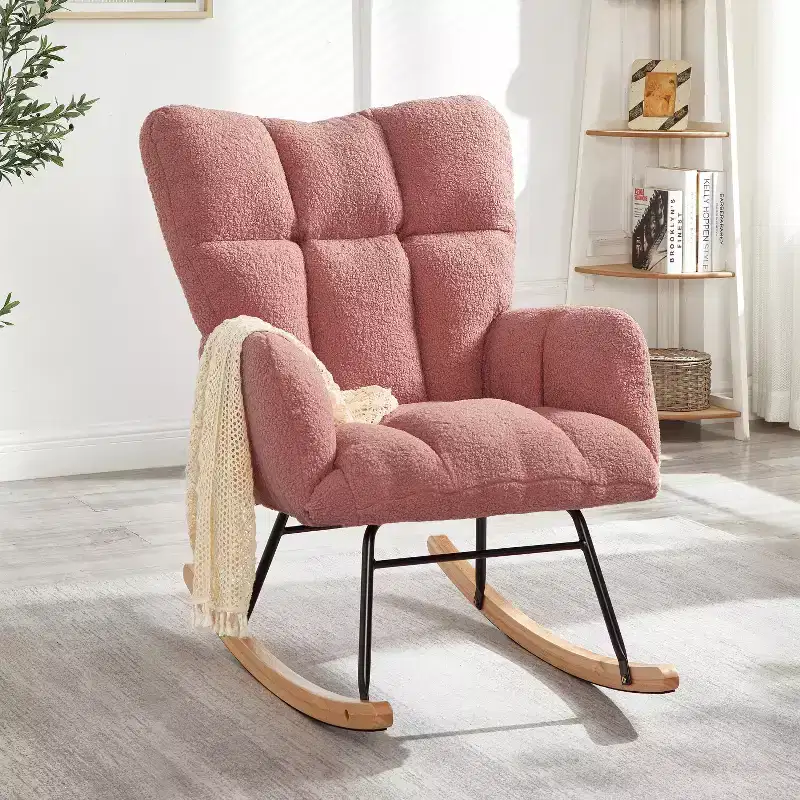 High-Back Rocking Chair – Green / Ivory / Pink, Single Seat, Upholstered