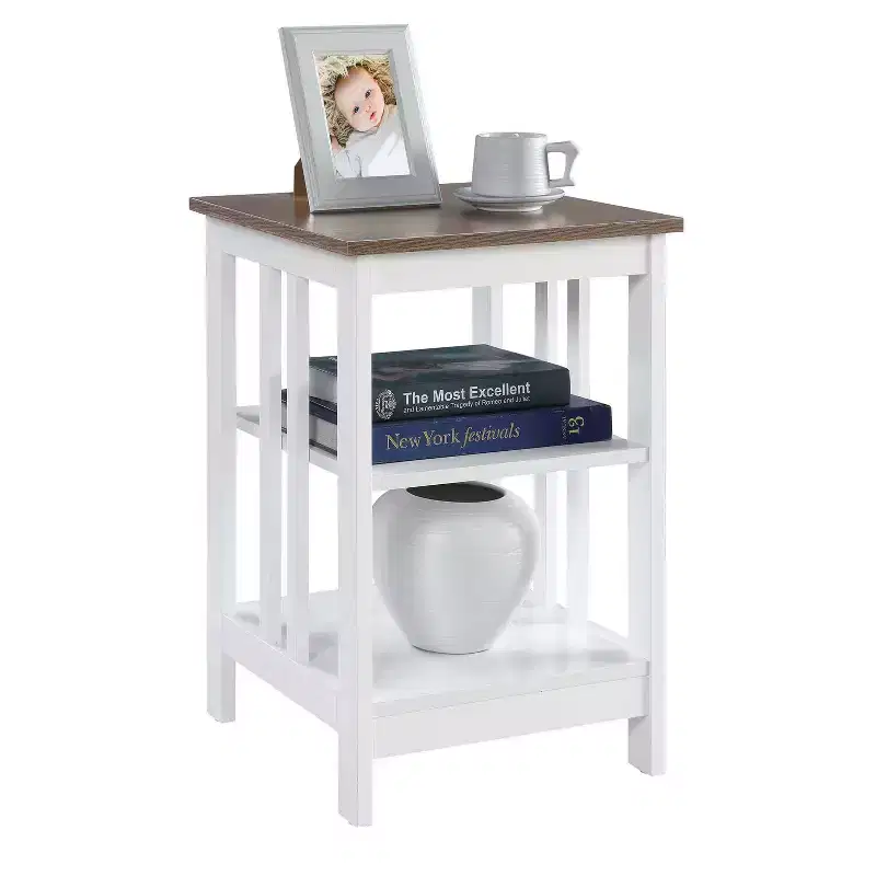 End Table with Smooth Top and Two Shelves, MDF Construction, Transitional Accent Side Table for Living Room or Bedroom Dcor