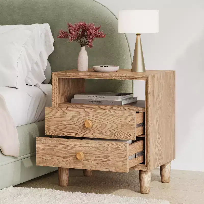 Ramona Modern Nightstand with 2 Drawers and Open Shelf