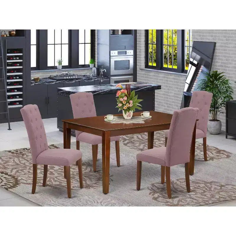 HomeStock 5-Pc Mahogany Finish Solid Wood Top - Rectangular Dining Room Set - Seats 4