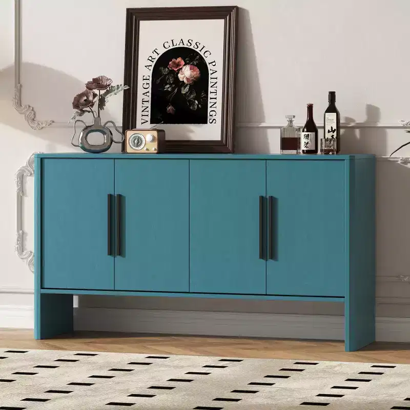 MAYEERTY Sideboard Buffet Cabinet with Storage Adjustable Shelves and Long Handles 4 Door Wood Sideboard for Kitchen Living Room