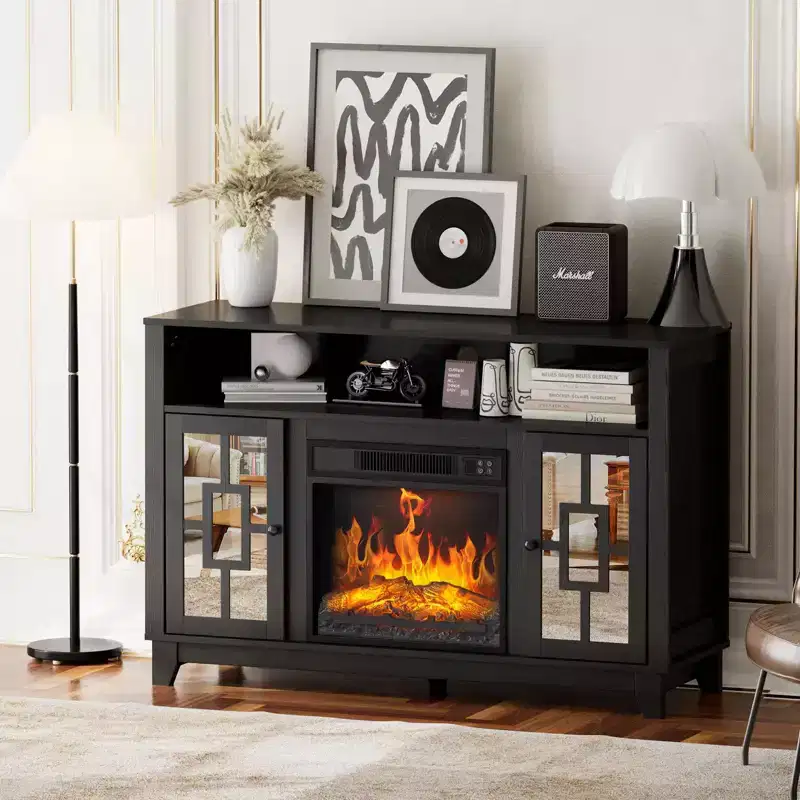 Karl Home Fireplace TV Stand for 60 Inch TV Modern Entertainment Center with Glass Door Storage Cabinet