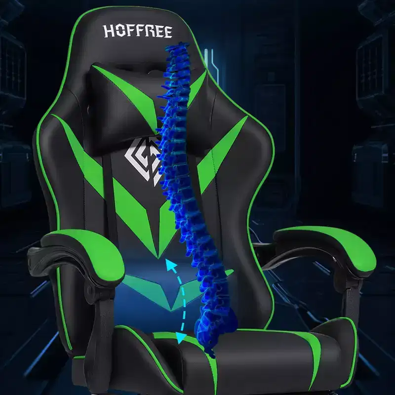 Hoffree Kids Massage Gaming Chair Ergonomic Office PC Chair with Footrest & Adjustable