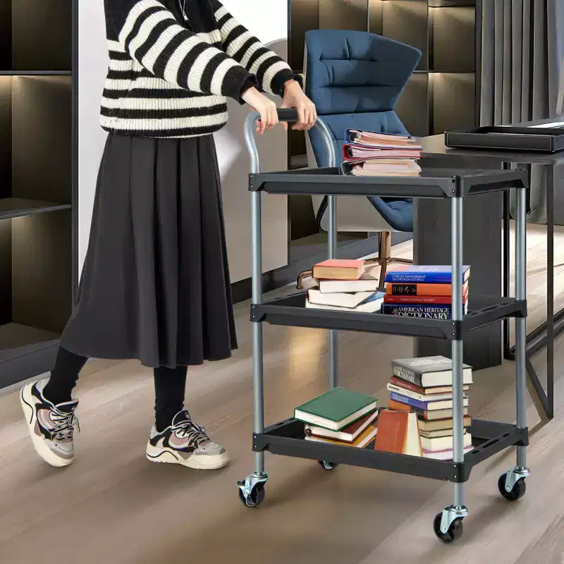 3-Tier Utility Rolling Tool Cart with Lockable Wheels and Ergonomic Handle